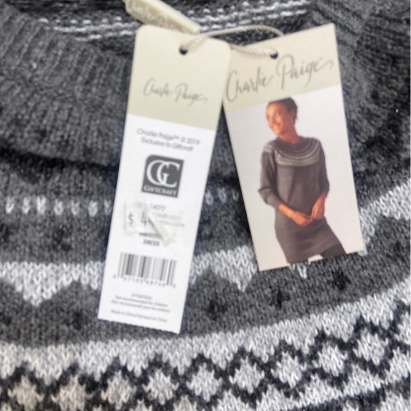 NWT Charlie Paige gray crew neck Nordic sweater dress/tunic ribbed hems medium - Picture 9 of 11